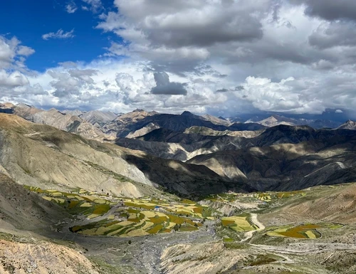 Dolpo Region in western Nepal featuring dramatic high-altitude landscapes, barren mountains, ancient Tibetan-style villages, and turquoise alpine lakes under a clear Himalayan sky.