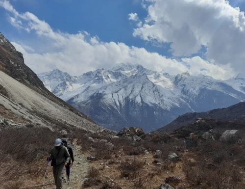Scenic Langtang Valley surrounded by Himalayan mountains in Nepal