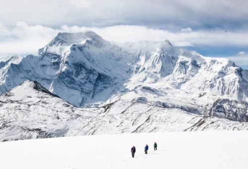 Panoramic view of Annapurna range with hidden mountain passes in Nepal