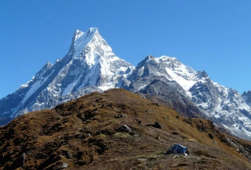 Mardi Himal peak in the Annapurna region of Nepal with clear sky and stunning Himalayan landscape