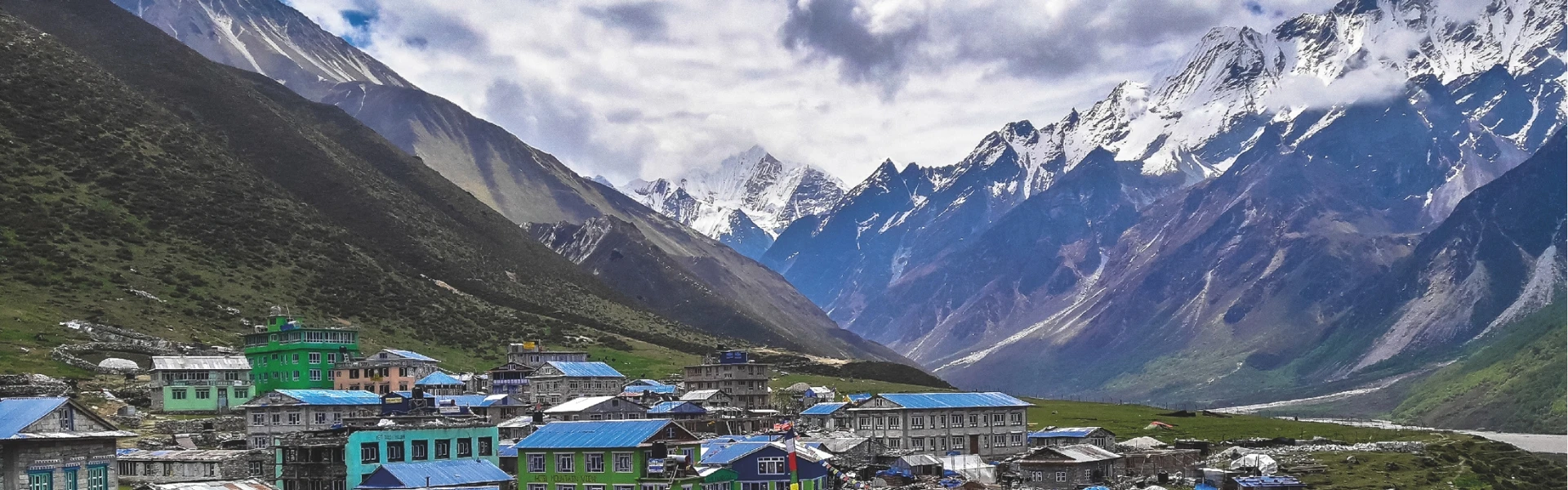 Trekkers walking in Langtang National Park with a certified guide Nepal