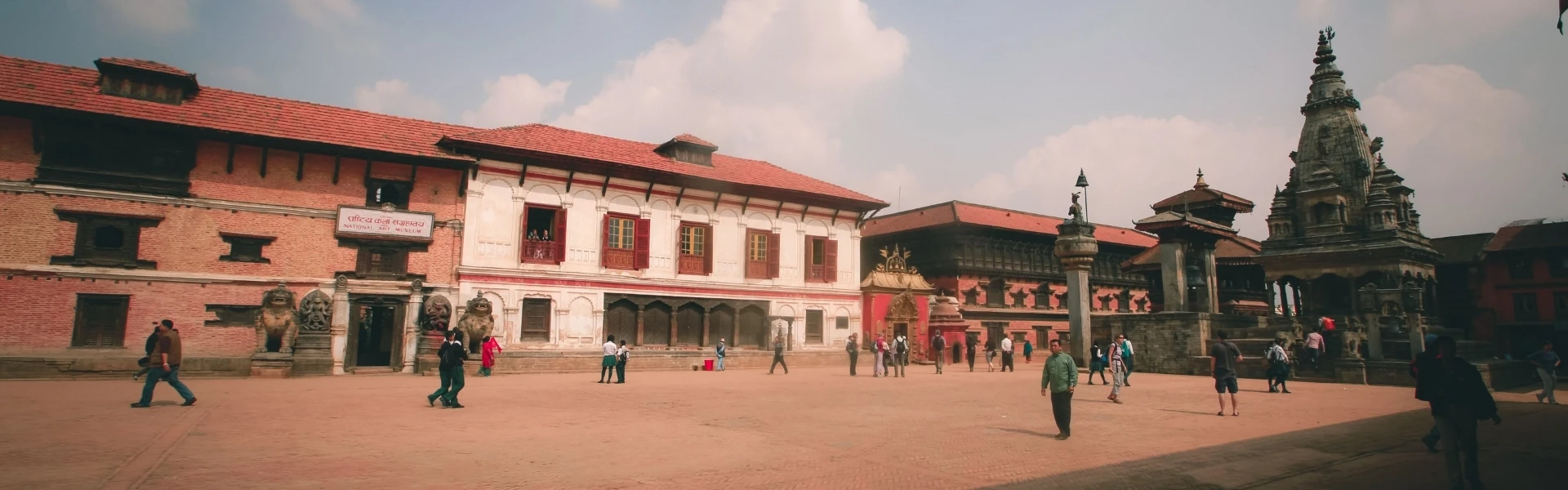 Panoramic view of Patan Durbar Square with ancient temples and royal palace in Lalitpur, Nepal