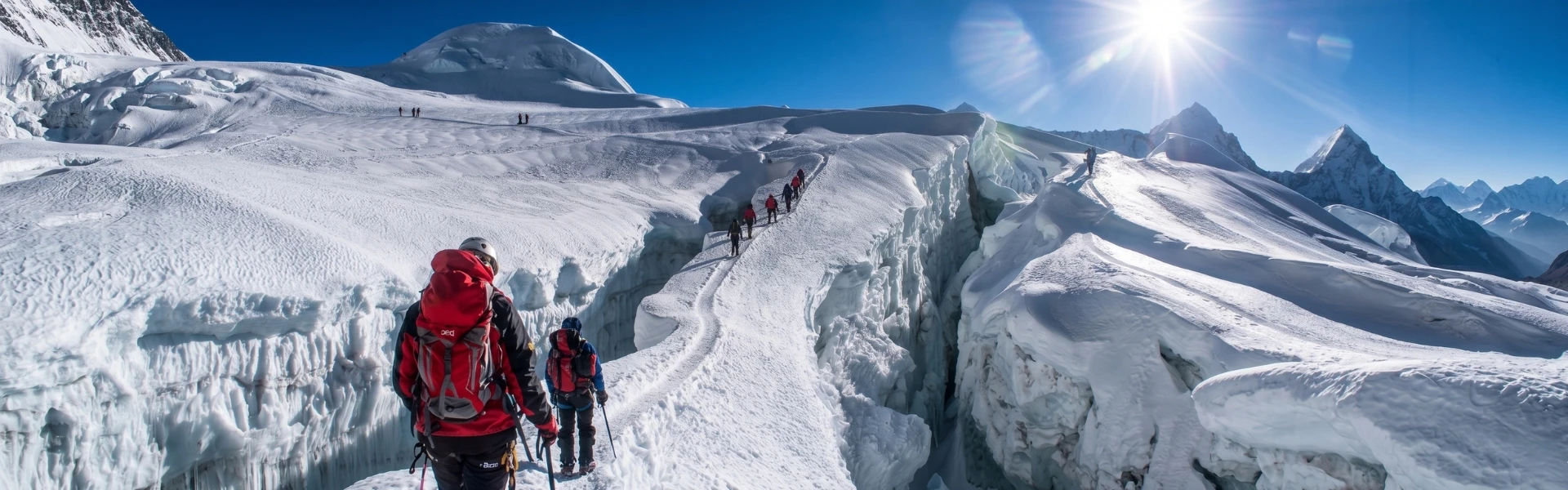 Panoramic view of Himalayan peaks in Nepal showing popular beginner climbing peaks above 6000 meters