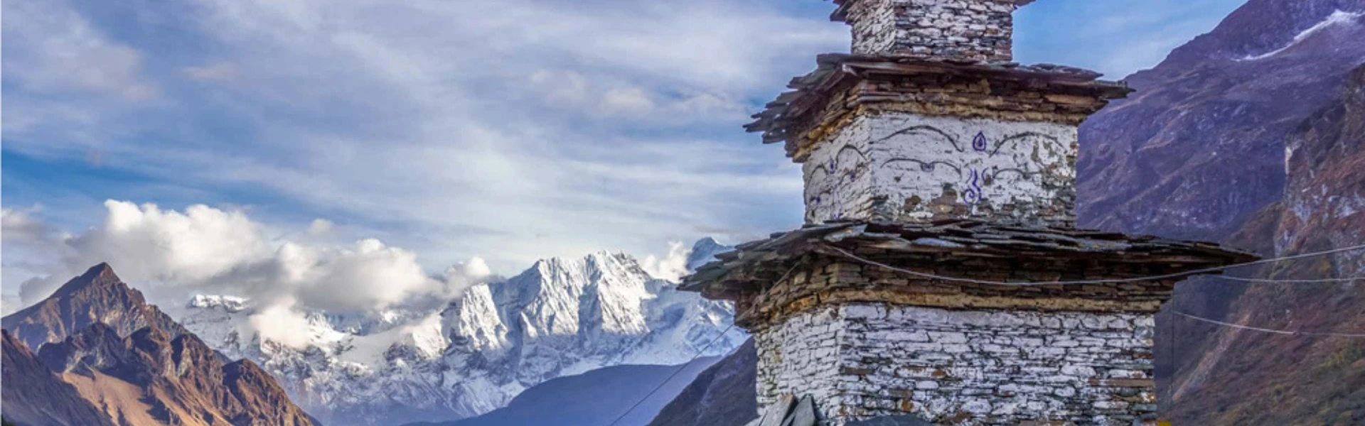 Himalayan mountains with prayer flags