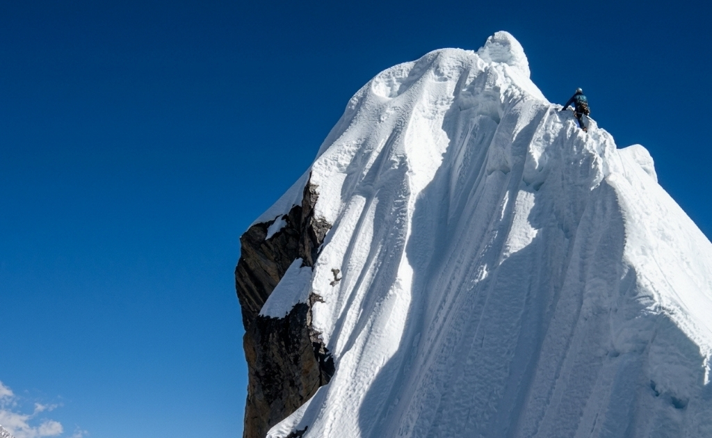 Climbers approaching the summit of Lobuche East Peak in Nepal
