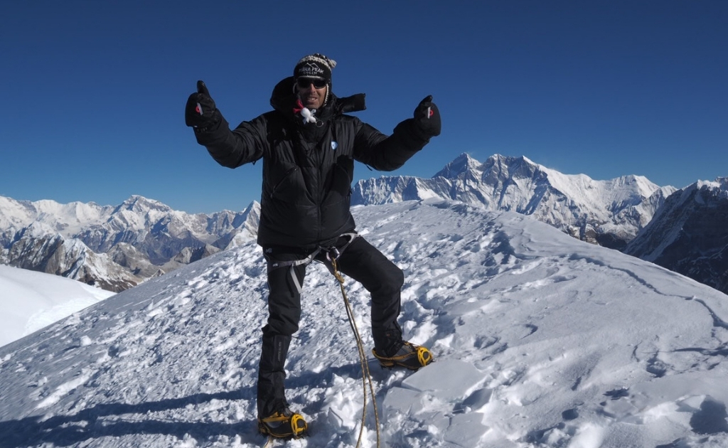 Climber ascending Mera Peak at 6476 meters in Nepal