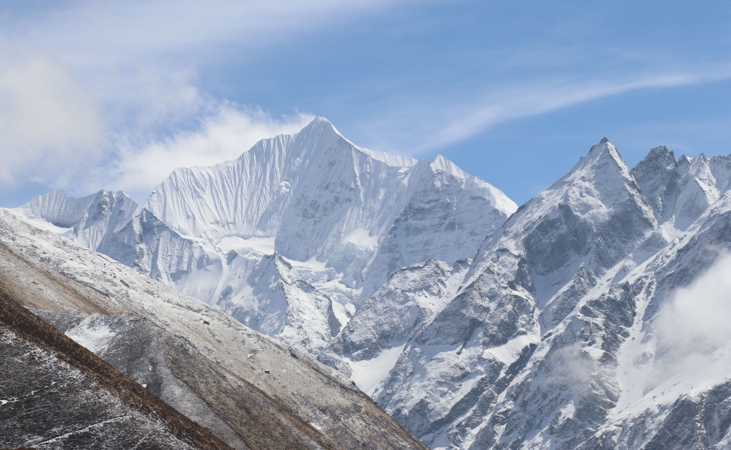 Langtang Lirung rising above Langtang Valley in the Nepal Himalayas