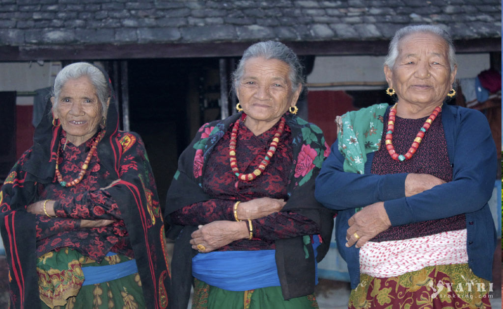 Gurung woman in traditional dress in a village near ABC trail