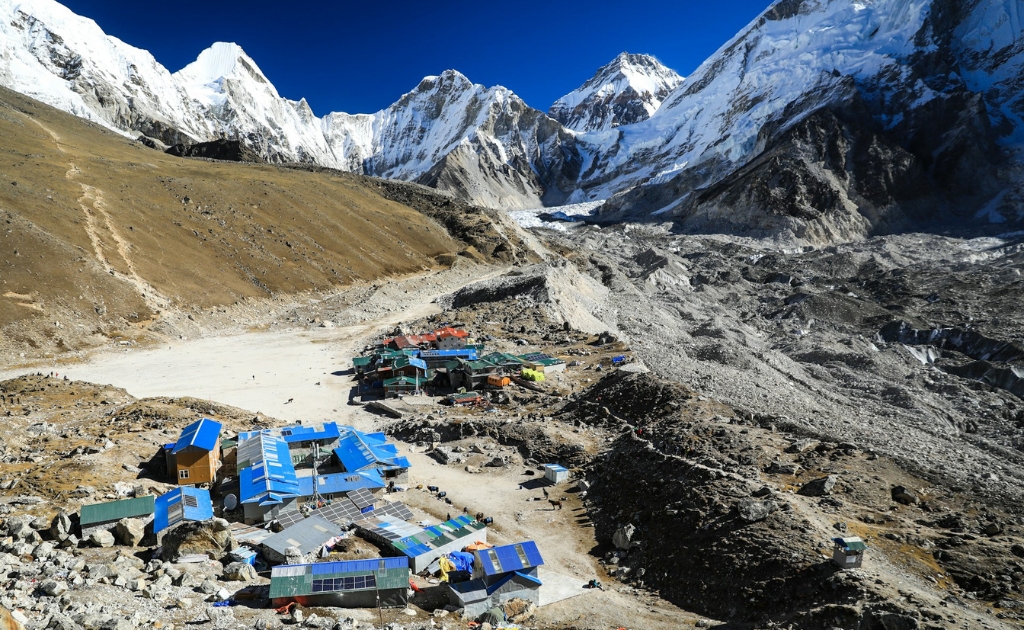 Gorak Shep village with rocky terrain near Everest Base Camp in Nepal