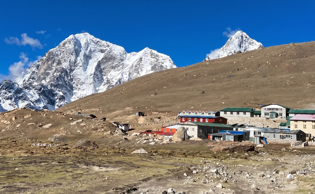 Lobuche village with snowy peaks near Everest Base Camp in Nepal