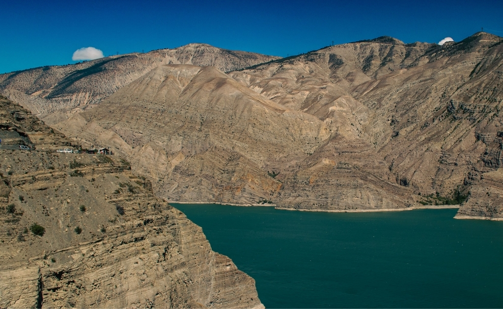 Elevated viewpoint overlooking the crystal-clear waters of Shey Phoksundo Lake